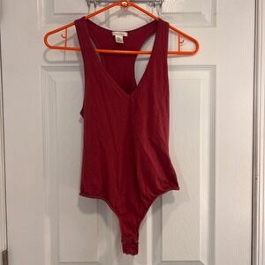 Bozzolo Womens Burgundy V-Neck Racerback Thong Bodysuit Medium